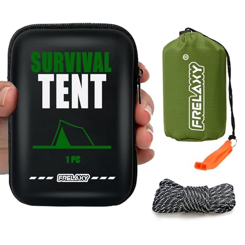 Frelaxy Extra-Thick Emergency Tent, Compact Survival Tent with Whistle, Upgraded Paracord, Storage Pouch, and EVA Case, 2 Person Emergency Shelter for Backpacking, Hiking, Outdoor