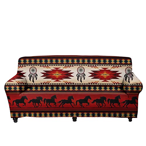 Forchrinse Tribal Native American Aztec Running Horse Stretch Couch Cover Sofa Slipcover 2 Seater Couch Slipcover Washable Furniture Protector #TOP9