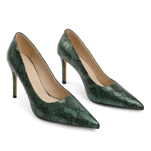 Image of Eldof Women's Classic Dress Pumps Shoes, Sexy Pointed Toe 4 inch Stiletto High Heels, Office Formal Slip On Size 5-13