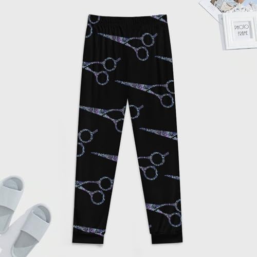 Haircut Barber Scissors Purple Fire Tie-Dye Men's Pajama Bottoms Sleep Lounge Soft Comfy Pants Sleepwear4