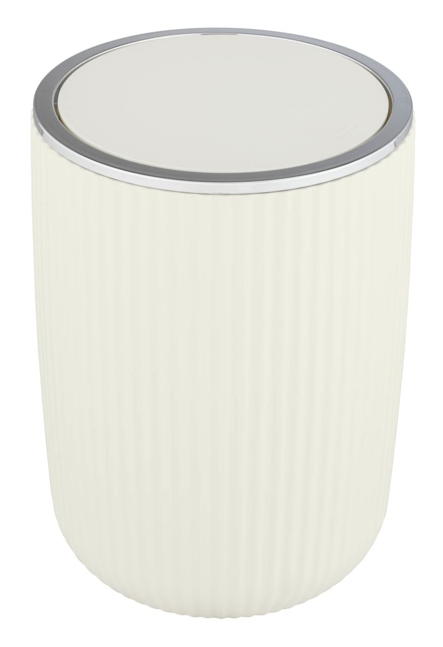 WENKO Agropoli L swing bin, cream white, 5.5 litres, bathroom waste bin with lid, waste bin made of high-quality plastic with sculptural design & textured surface, Ø 19 x 27 cm