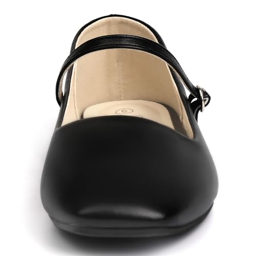 Musshoe Womens Ballet Mary Jane Flats Shoes Adjustable Strap Comfortable Square Closed Toe Versatile Chic Footwear With Latex Insole Black Size 11 thumb #1