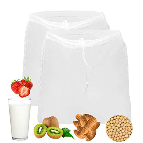 Rosenryan Sacchetto di Latte alle Noci,2 Pack 200 Micron Sacchetti di Latte di Mandorla Riutilizzabili in Nylon caffè, tè, Sacchetti Filtro a Rete Sacchetti di Cibo 12x12