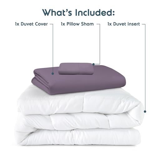 Nestl Twin Duvet Cover Set with Comforter Insert - Grayish Purple 3 Piece 68x90 Duvet Cover & 1 Pillow Sham with White Quilted Down Alternative Comforter, Ultra Soft, All Season
