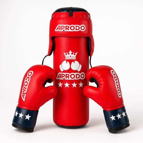 Image of Aprodo Kids Boxing Kit Set Pack of 4 | Punching Bag for Karate & Martial Arts | Bounce-Back Training Bag for Boys & Girls (Ages 3-8) | Energy Release & Skill Building for Future Champs (Red Black)