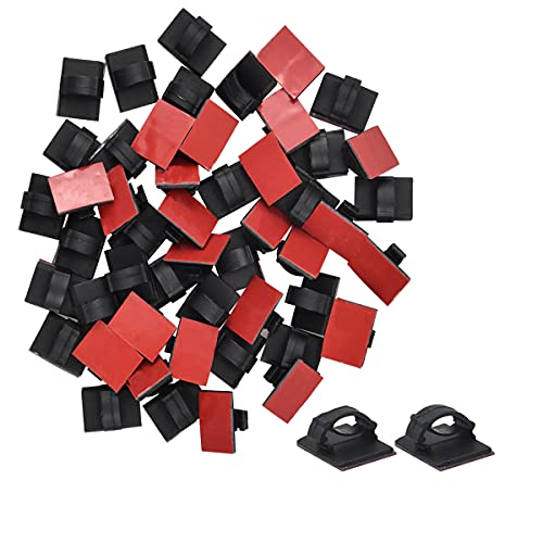 Kissral 50pcs Serre Cable Plastique Noir Organisateur de Cable Bureau Cable Management Adhesif Clips Cable Electrique Attache Cable pour Câble D'ordinateur Ligne TV Peut être Utilisé Sur Voiture Mur Cover