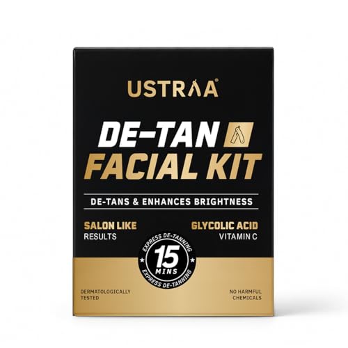 Image of Ustraa De-Tan Facial Kit for Men - 40g | 15 Min Express De-Tanning Facial | Brightens Skin & Removes Tan | Glycolic Acid, Vitamin C & Activated Charcoal | Salon-Like Glow at Home