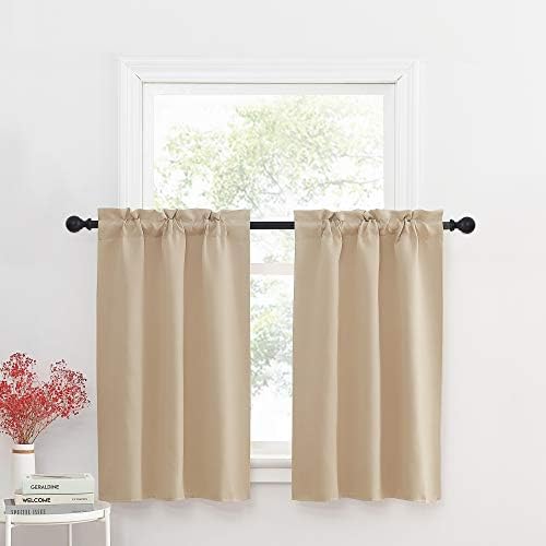 NICETOWN Short Cafe Curtain Panles - Home Decor Rod Pocket Tiers 36 inches Length Curtains for Small Window/Kitchen/Bathroom/Nursery (2 Panels, 29" Wide Each Panel, Biscotti Beige)