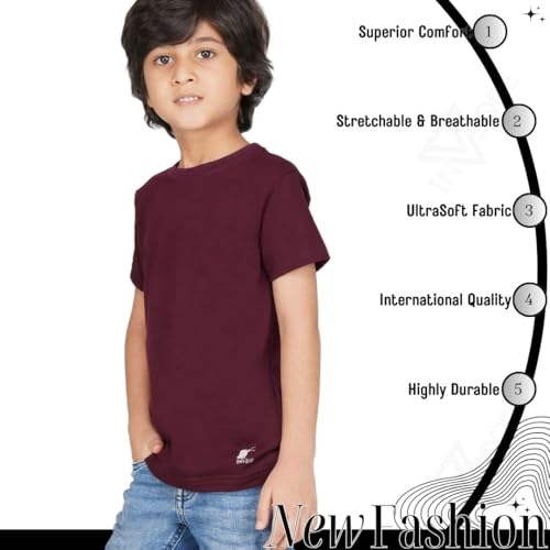 Image of Kids Round Neck Boys Tshirt | Short Sleeves | Natural Organic 100% Cotton Soft Comfortable Fabric | School Plain Color Original Branded Half Sleeve | T-Shirt for Boy Kid | Sleepwear Everyday Casual