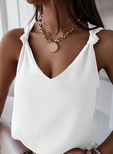 Womens Casual Fashion Tanks Tops V Neck Knotted Detail Tank Tops Sleeveless Blouses Shirts3