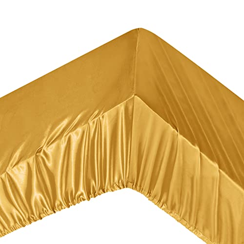 Image of Ersmak 7 Pieces Satin Sheets Set King Size, Luxury Silky Gold Satin Bed Sheets Set with 1 Deep Pocket Fitted Sheet, 1 Soft Flat Sheet, 4 King Pillowcases and 1 Body Pillowcase