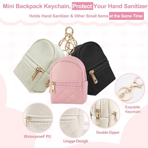 3 Pack Hand Sanitizer Spray Case for 1FL OZ/30ml, Mini Backpack Keychain, Portable Makeup Lipstick Bag, Travel Data Cable Organizer Purse, PU Zippered Pouch (Style A)3