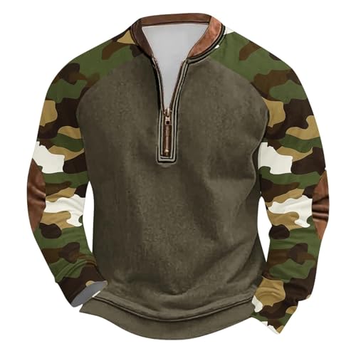 BOTCAM Jersey para hombre, camuflaje, vintage, sudadera con media cremallera, camiseta de entrenamiento de secado rápido, suéter militar para hombre, sudadera con capucha de invierno para hombre,
