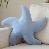 PLAYSKY Starfish Pillow, Cute Decorative Pillows for Couch Bed, Aesthetic Room Decor Accent Pillow Plush with Soft Faux Rabbit Fur for Bedroom Living Room (Grey Blue, 14.9 Inches)