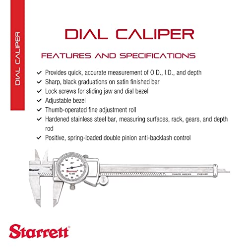 image for Starrett Dial Caliper with Adjustable Bezel and Fitted Case - White Fa