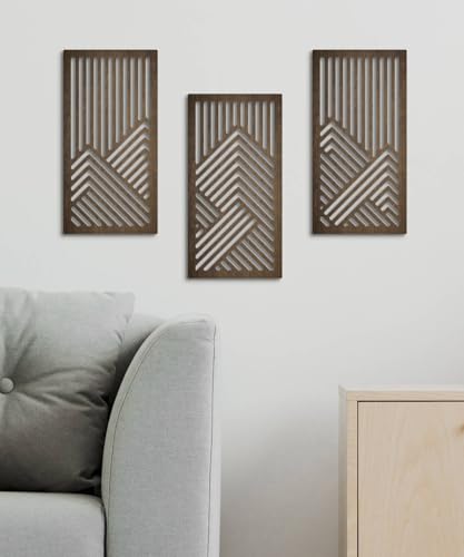 Panneaux géométriques en bois sculpté MDF Putuo Decor | Art mural premium lot de 3 - 5