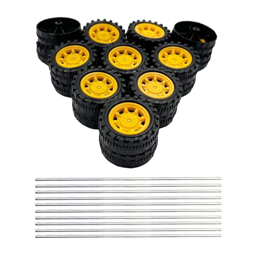 20PCS Toy Car Wheels 34mm Model Car Plastic Wheels with 10PCS Shaft Round Rod Axles for RC Car Truck Robot DIY Model Toy Parts (2x12x34mm)