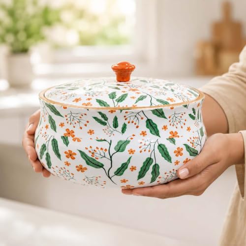 Image of The Earth Store Premium Wooden Floriva Casserole for Roti - 1800ML Handcrafted Mango Wood with Resin Art Roti Casserole | Elegant Wooden Roti Box | Chapati Box for Dining & Gifting