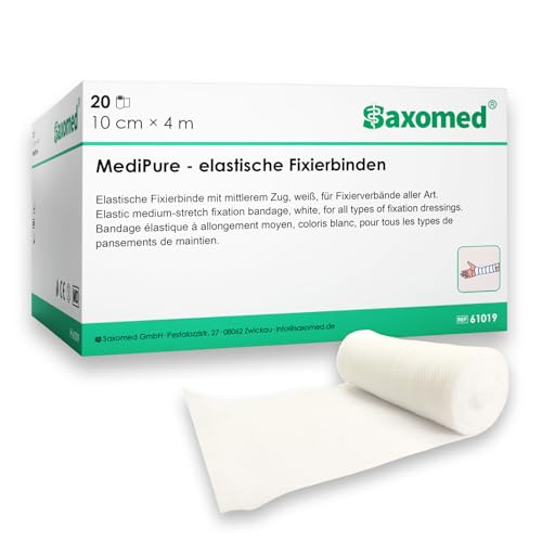 Saxomed Mullbinden 10cm x 4m 20 Stück elastische Fixierbinden Verbandsmaterial Binde dehnbarer Binden Verband