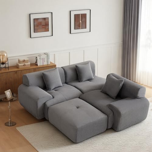 Image of 107 inch Cloud Modular Sectional Couch,Boneless Sofa with Ottman,L-Shape Upholstered Sofas with Deep Seat,Modern Cozy Corduroy Couches with Memory Foam,No Assembly Required (Dark Grey)