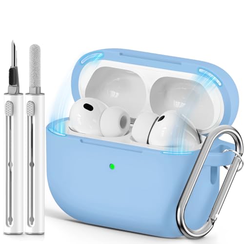 Image of Ljusmicker for AirPods Pro 3 Case 2025 with Cleaner Kit,Soft Silicone Protective Cover for Apple AirPods Pro 3rd Generation Cases for Women Men,for AirPod Pro 3 Cover with Keychain-Magnetic Sky Blue