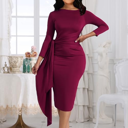 Women Bodycon Midi Pencil Dress Elegant Vintage Stretchy Tailing Church Dresses Cocktail Party Work Office Wrap Dress2