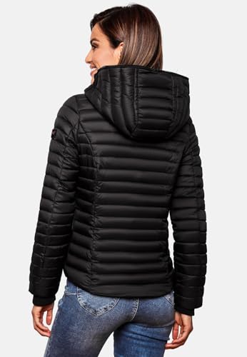 Navahoo Damen Übergangs Stepp Jacke mit Kapuze B348 [B348-Kimuk-Schwarz-Gr.L]