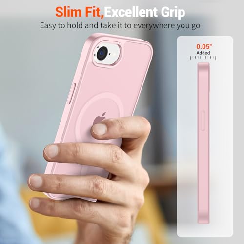 Image of SUPFINE Magnetic for iPhone 17e Case /iPhone 16e Case (Compatible with MagSafe) (Military Grade Drop Protection) Translucent Matte Shockproof Phone Cover,Light Pink