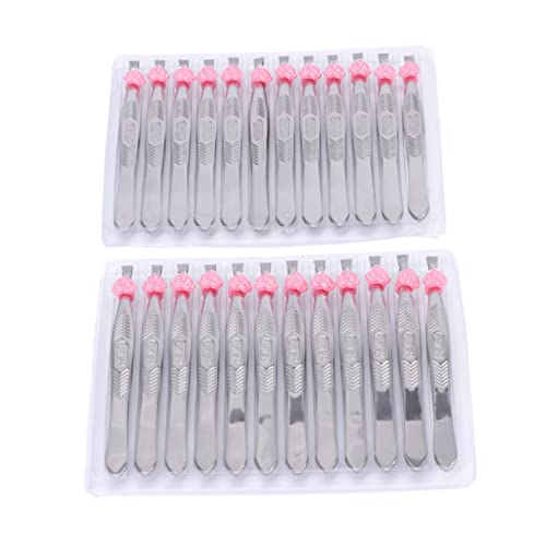 PACKOVE 24PCS Stainless Steel Flat Tip Eyebrow Tweezers for Precision Grooming Heart Decor Design for Hair Removal and Makeup Application