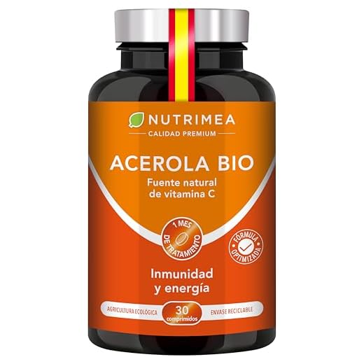 Vitamina C Acerola Orgánica Resfriados Gripes Refuerza Sistema Inmunologico Antioxidante Estres Fatiga Comprimidos Veganos Natural Propiedades Diuréticas Desintoxica Formación Colageno Fabricado en Francia