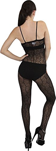 Image of ToBeInStyle Women's Bodystocking Crotchless Peek-A-Boo Fishnet Lace Bodysuit