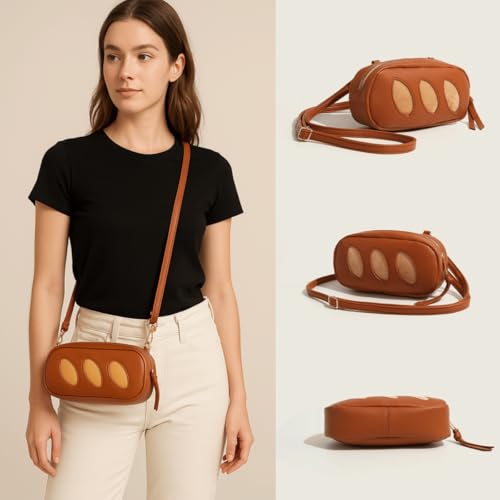 Cute Bread Shape Crossbody Bag for Women, Novelty Small PU Leather Shoulder Purse, Lightweight Fashion Mini Handbag for Daily Use & Gifts2
