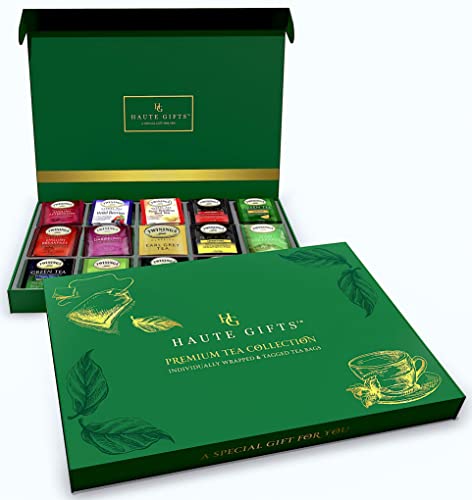 Tea Bags Sampler Assortment Variety Pack Gift Box 45 Count Tea Bags & 10 Honey Sticks - Perfect Variety - English Breakfast, Green, Black, Herbal, Chai Tea And More (Green) #TOP5