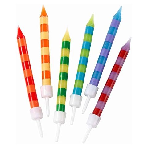 Talking Tables Colourful Rainbow Birthday Cake Candles with Holders | Cupcake Toppers Decorations for Kids Party, Celebration Pack of 24, 24 Pack Cover