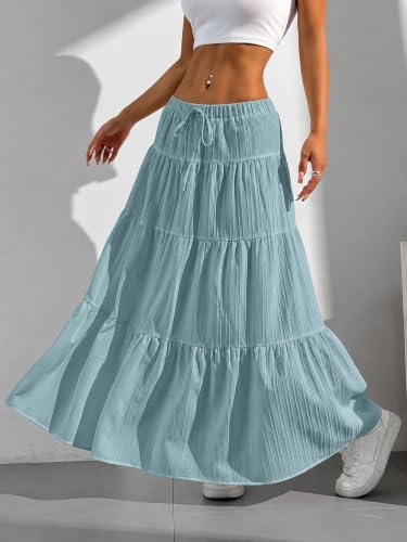 Image of Jawdrobe Women's Georgette Ruffle Hem Long Flared Skirt Lightweight Soft Fabric| High-Waisted Ruffled Maxi Plain and Pleated Skirt
