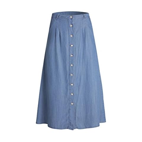 Tronjori Womens A Line Long Lightweight Tencel Denim Tiered Skirt with Multi Layers - Blue - X-Large Cover