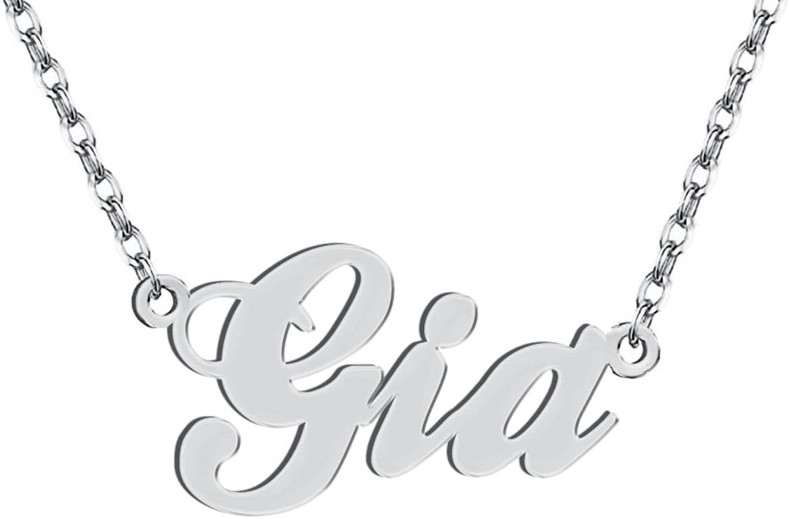 Dancing Wolf Silver Gia Name Necklace Initial Charm Nameplate Necklaces for Womens Birthday Friendship Jewelry Stainless Steel
