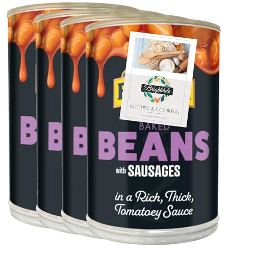 Baked Beans Bundle for Branston Baked Beans & Sausages 405g 4 Pack + Brightdale Kitchen Booklet