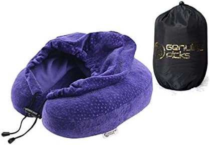 Genuine Picks Luxury Memory Foam Neck Travel Pillow with Hoodie Lovely Carrying Bag. Premium Washable Velvet Cover. Comfortable U Shaped Neck Pillow Ideas for Women (Purple)