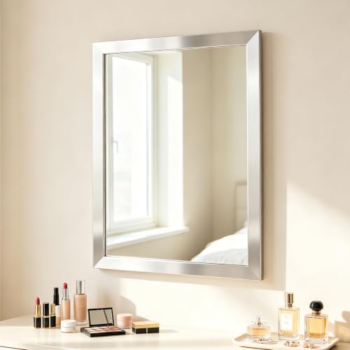 Image of Bathroom Mirror for Over Sink 28x20 Inch Rectangular Wall Mirror, Nickel