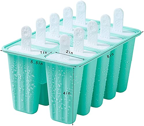 Ice Lolly Mould 10 Pieces Food Grade Silicone Popsicle Mold Easy to Remove Ice Pop Moulds - Reusable Ice Cream Mould BPA Free Ice Lolly Maker with Popsicles Recipes,Cleaning Brush and Funnel (Green) - Image 3