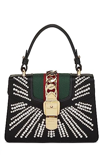 Gucci, Pre-Loved Black Satin & Crystal Sylvie Handbag Mini, Black