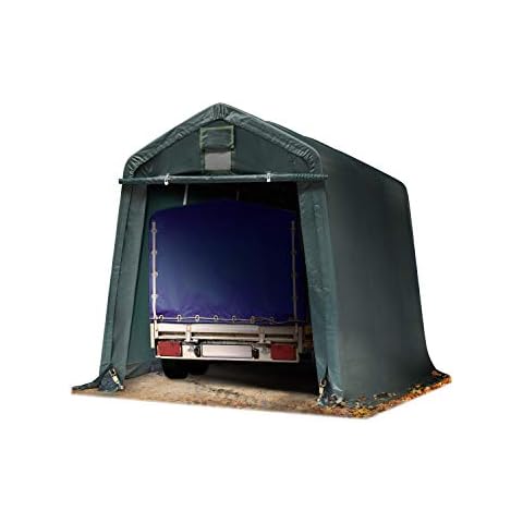TOOLPORT Portable Garage 2.4 x 3.6 m Carport Tent Heavy Duty PVC approx. 500 g/m² Vehicle Shed compact Storage Shelter 100% waterproof in dark green Cover