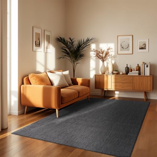 TT Home Teppich Für Outdoor Küchenteppich Balkon Terrasse Unifarbenes Design Modern, Farbe:Anthrazit, Größe:160x220 cm