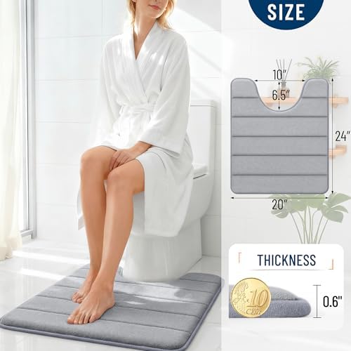 OLANLY Memory Foam Bathroom Rugs and Toilet Rugs, Bath Rug Size 36x24 and U-Shaped Size 24x20 in Grey, 2 Item Bundle image 3