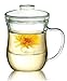 Borosilicate Glass Tea Set, 3-Piece Heat Resistant Teapot with Deflector and Lid, Ergonomic Handle - Ideal for Brewing Loose Leaf and Flower Teas, Glass Teacups, 10 oz (300 ml)