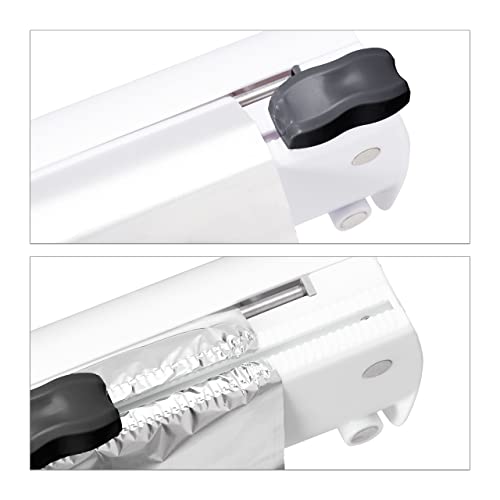 Relaxdays Folienschneider 2er Set, HBT 5x37x8 cm, Folienabroller magnetisch, Frischhalte- & Alufolie, Foliencutter, weiß