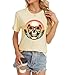 Womens Cute Motivational Skull Coconut Trees Tshirt Funny Graphic Tees Hawaii Vacation Shirts Ladies Short Sleeve Comfy Travel Tops, Light Yellow Large