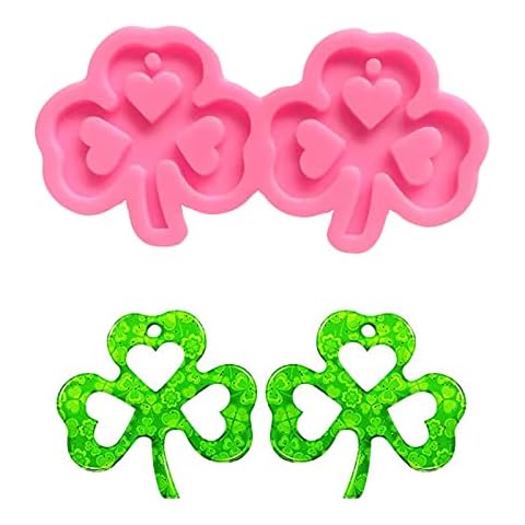 Clover Leaf Heart Shaped Keychain Silicone Molds with Hole Non-stick for DIY Earrings Pendant Jelly Shots Gum Paste Desserts Candy Chocolate Cake Decoration Cover