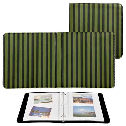 Álbum de Fotos Adhesivo DIY Scrapbook Cuero PU Verde Oscuro Rayas Negras, Encuadernador de 3 Anillos, 40 Páginas 8x10 para Recuerdos miniatura 2
